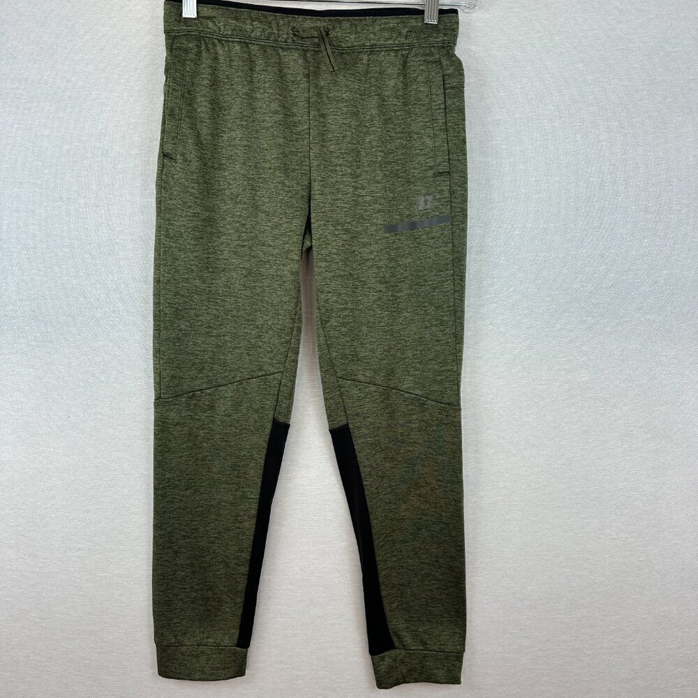 RUSSELL ATHLETIC BOYS JOGGER PANTS, GREEN HEATHERED COLOR, LOGO, SIZE XL (14-16)